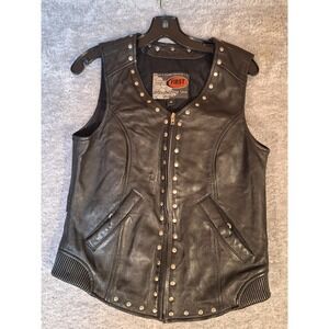 First Classics Womens Black Studded Leather Motorcycle Riding Vest Medium, Biker